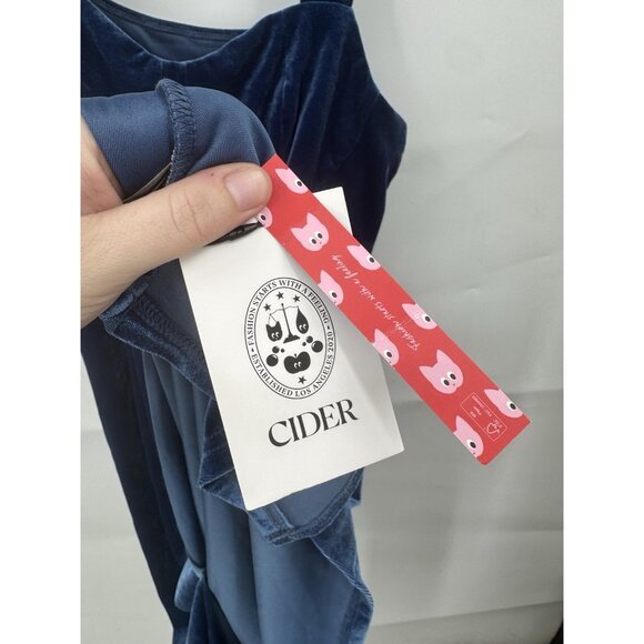 Cider Velour Witchy Celestial Midi Dress Women 0XL Blue Tie Shoulder Whimsigoth - Picture 4 of 8